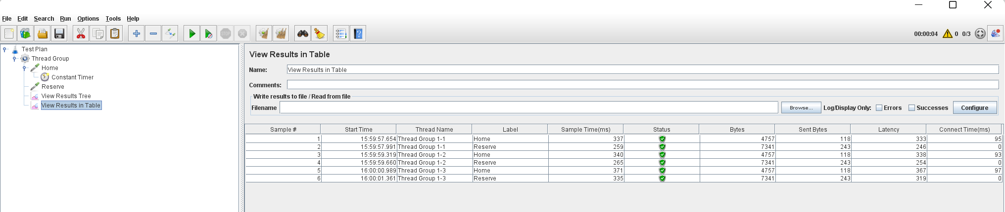 Reserve View Results Table