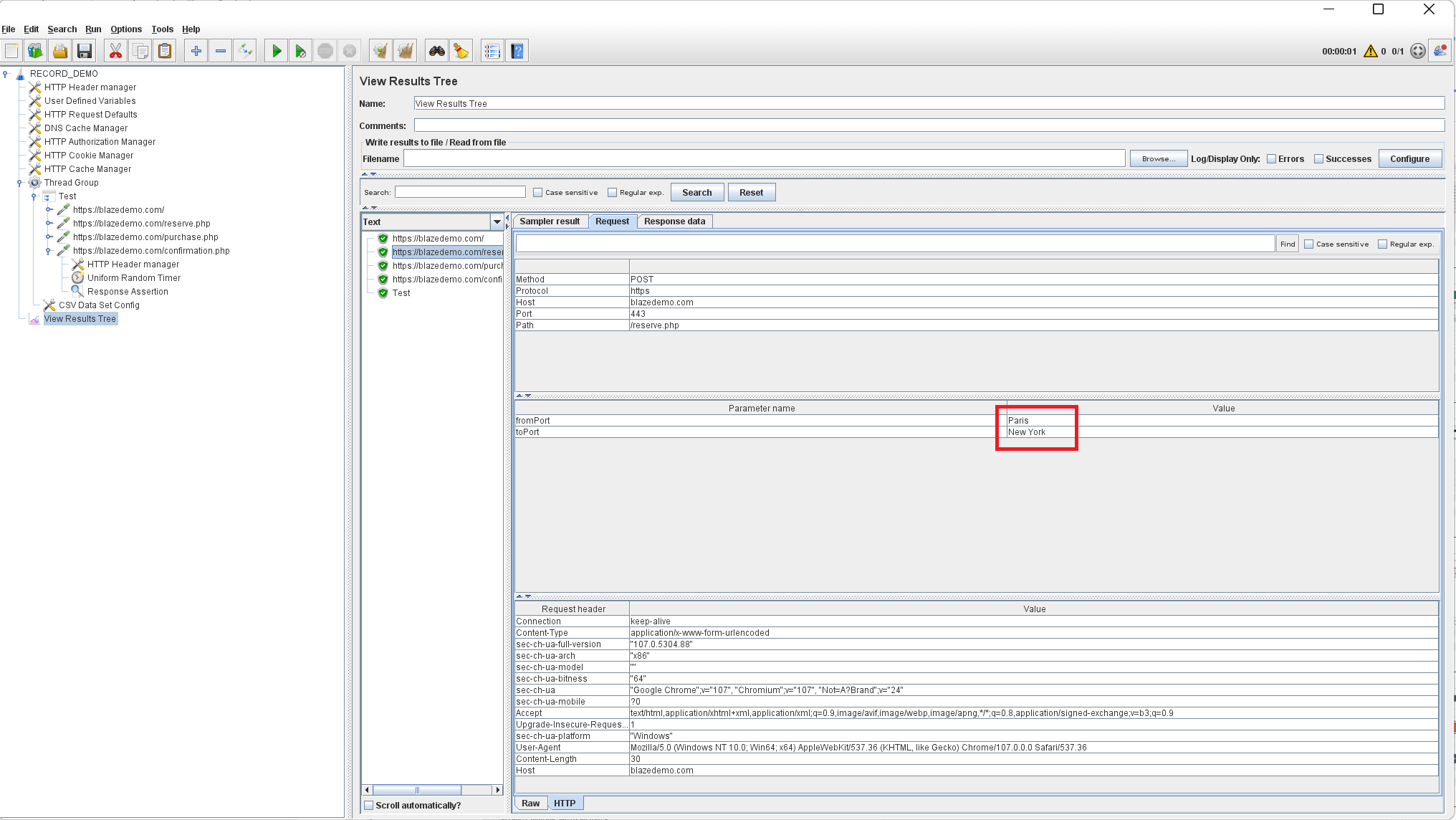 CSV data set configuration in action