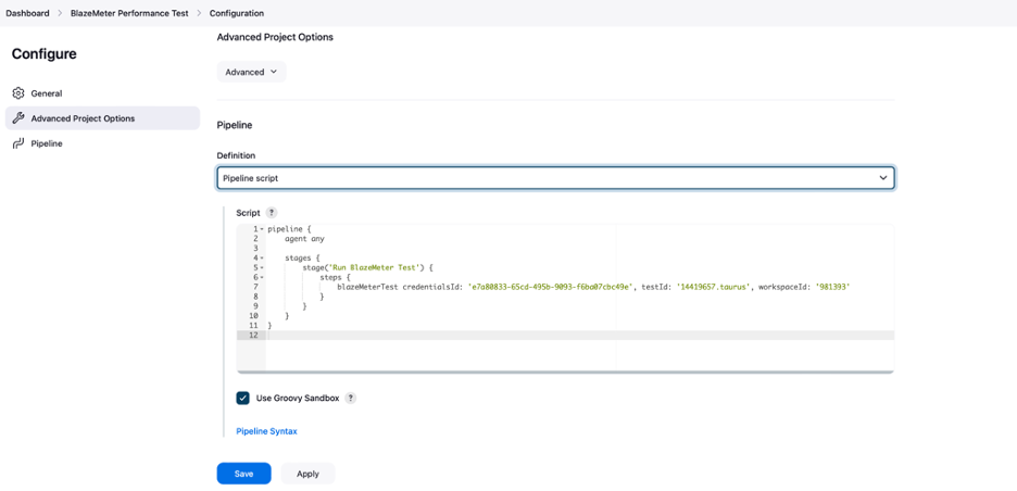 Copy and paste into pipeline script section.