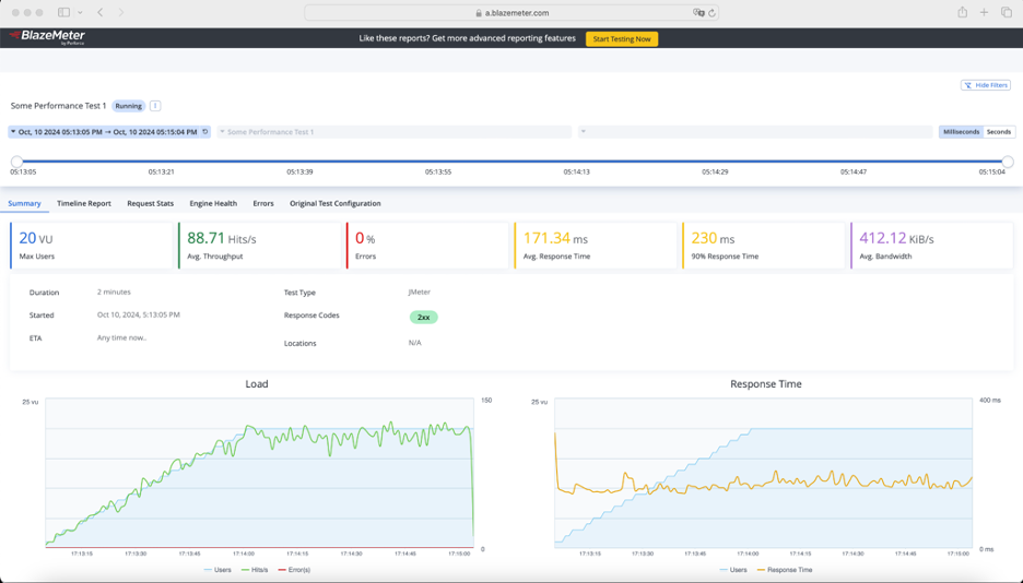 Real-time test progress with BlazeMeter.