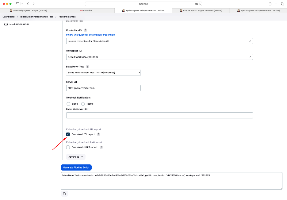 Configuring the BlazeMeter plugin.