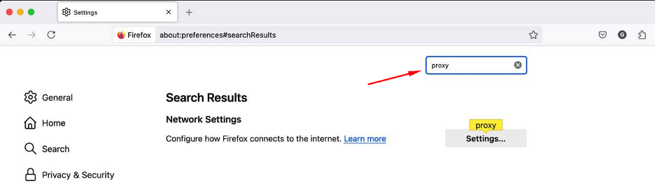 Search for "proxy" in Settings.