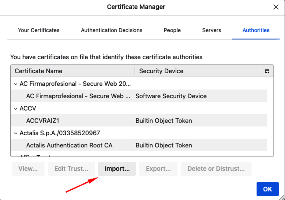 Importing the certificate.