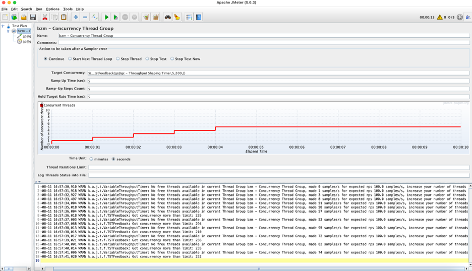 Starting extra threads in JMeter.